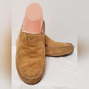 OluKai Nohea Slipper Women US 6 EUR 36 Leather Wool Shearling Comfort Shoes‎ Tan